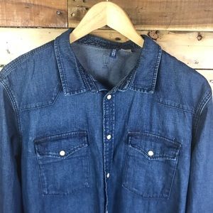Divided Denim Button Up Long Sleeve Shirt